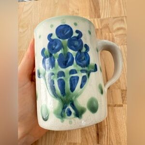 M A Hadley blue bouquet hand painted stoneware mug
